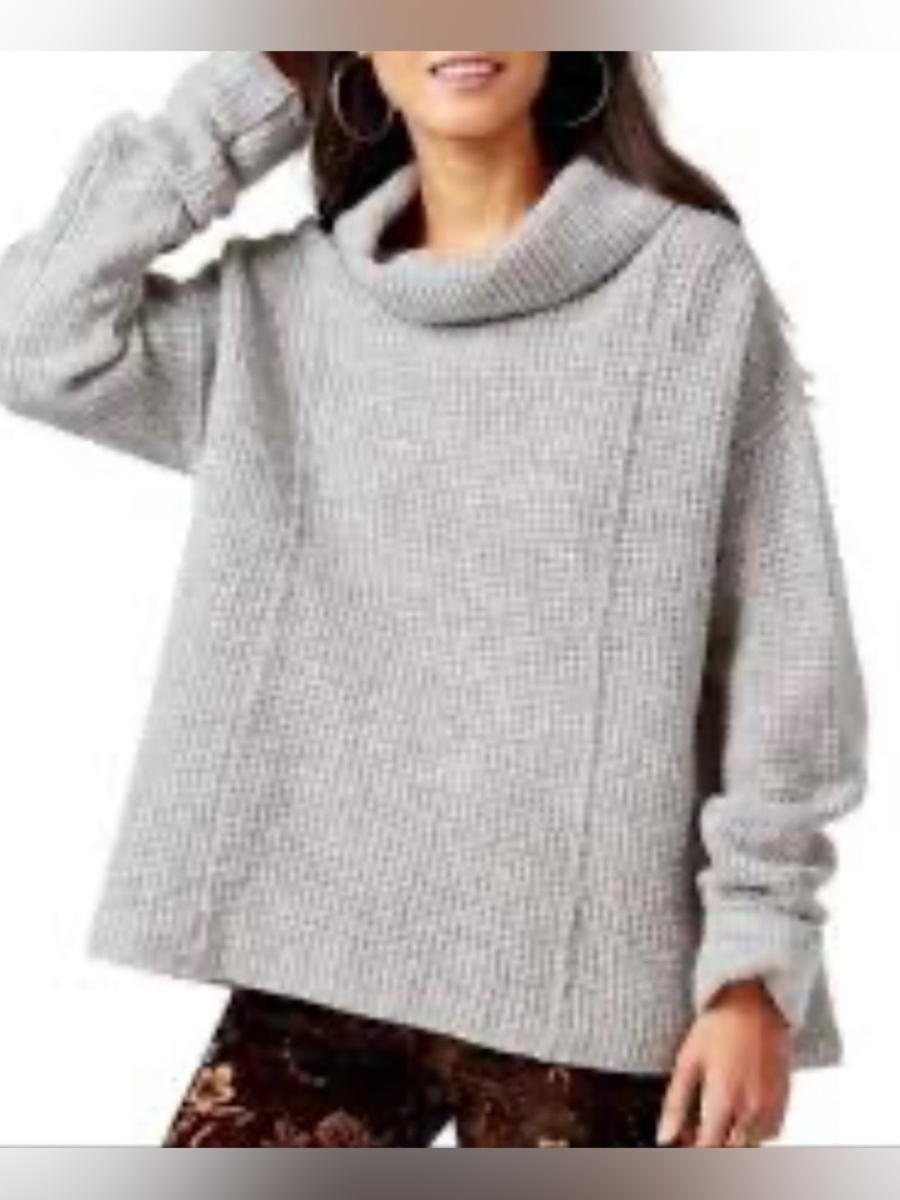 Free People Sidewinder Wool Sweater Grey waffle knit cowl neck small